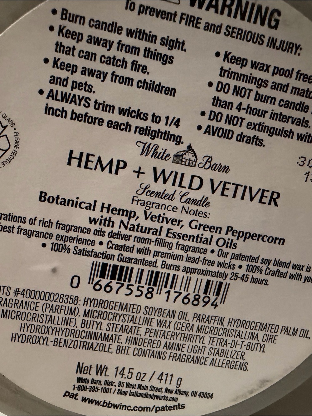 White Barn Hemp + Wild Vetiver Candle - Picture 3 of 3